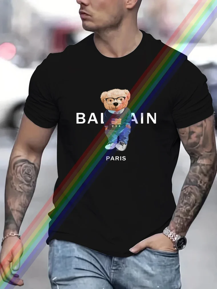 Luxury Brand USA Bear Paris Print T Shirt