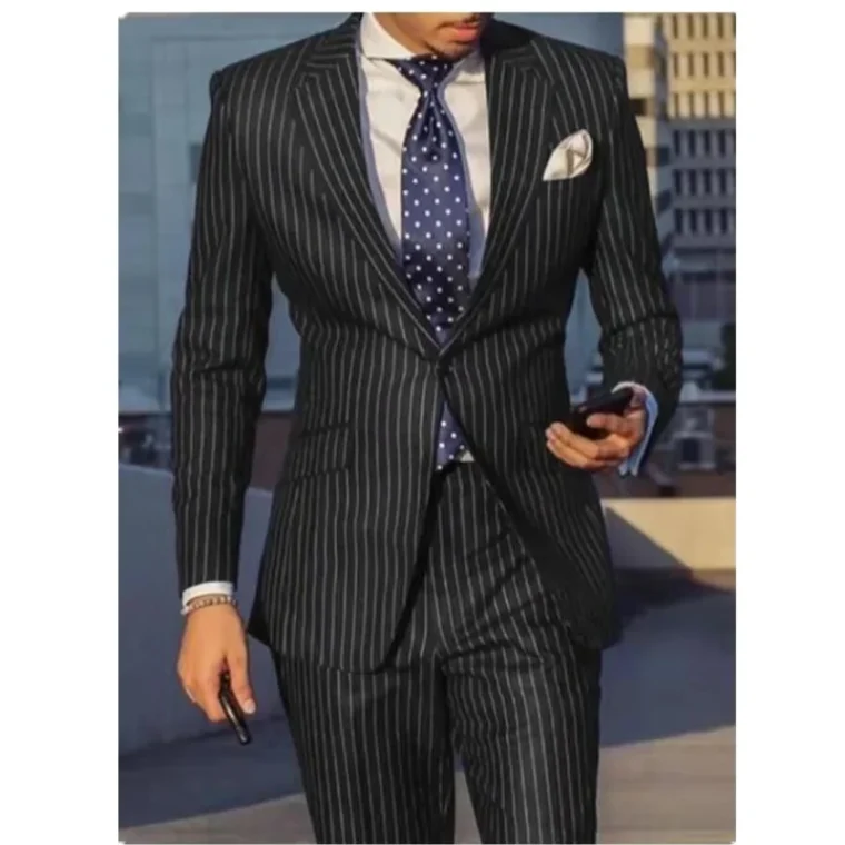 Navy Blue/Black Striped Men Suits - Image 2